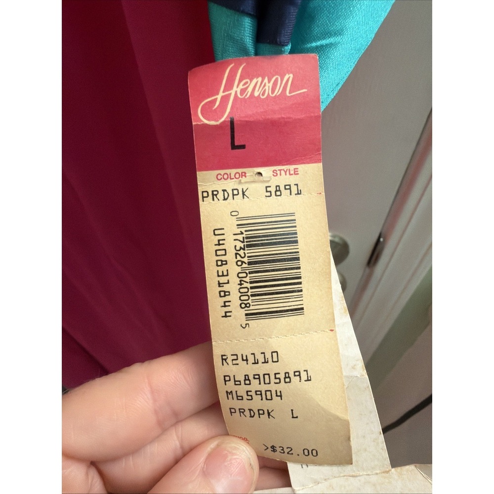 Vintage Henson Kickernick Nylon Nightgown Teal Pink Blue Lounge Dress L USA NWT - Picture 5 of 7